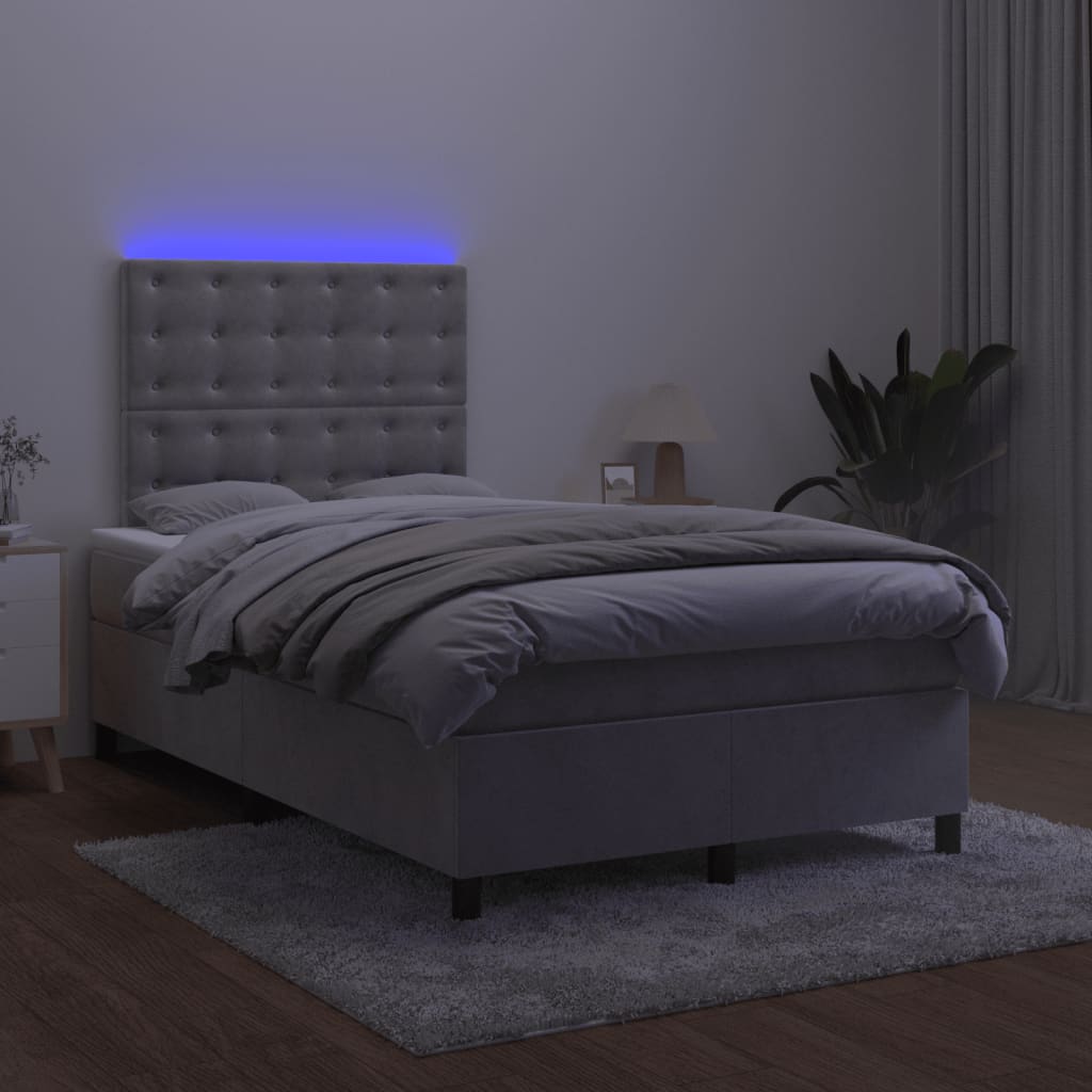 vidaXL Łóżko kontynentalne z materacem i LED, jasnoszare, 120x190 cm