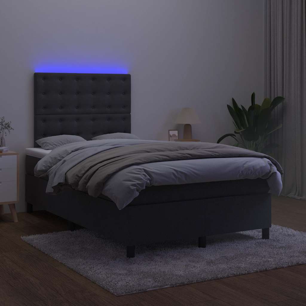 vidaXL Łóżko kontynentalne z materacem i LED, czarne, 120x190 cm