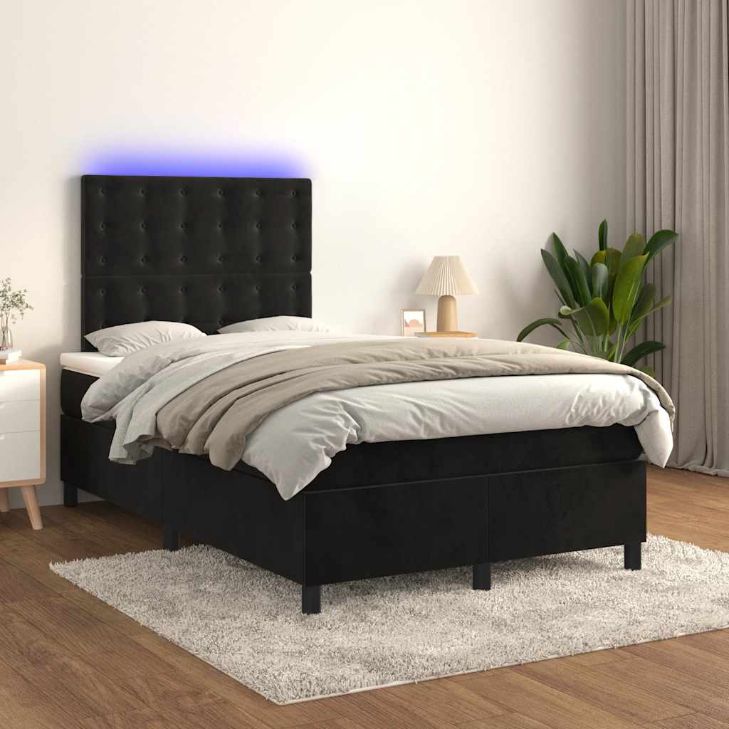 vidaXL Łóżko kontynentalne z materacem i LED, czarne, 120x190 cm
