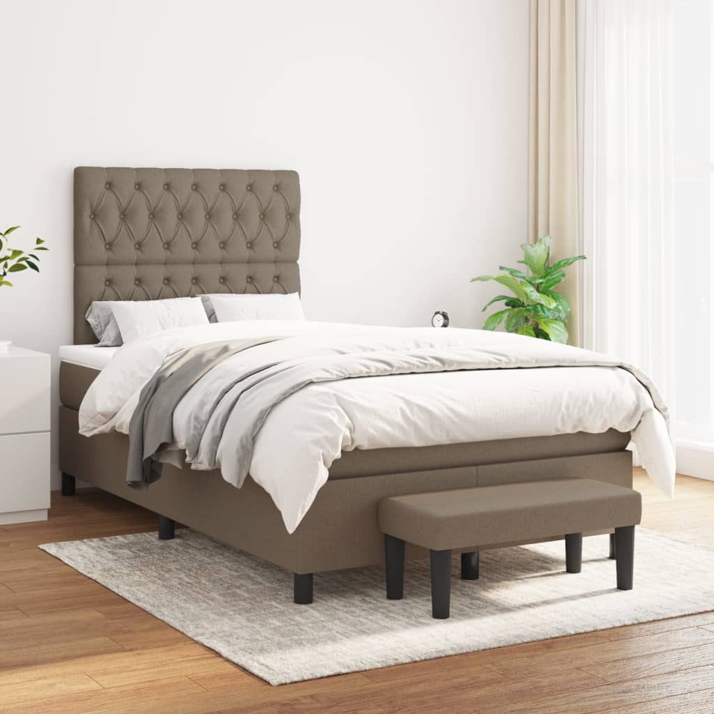 vidaXL Łóżko kontynentalne z materacem, taupe, 120x190 cm, tkanina