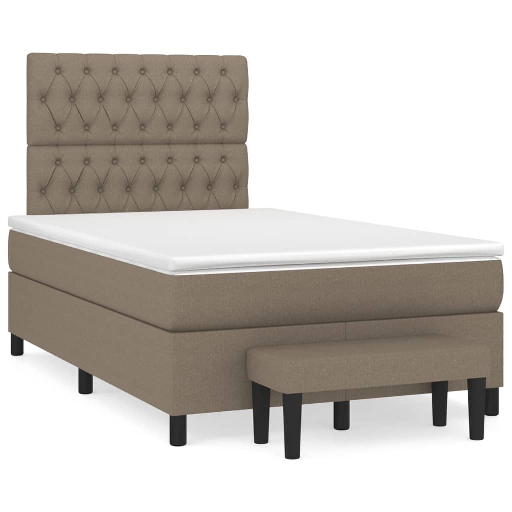 vidaXL Łóżko kontynentalne z materacem, taupe, 120x190 cm, tkanina