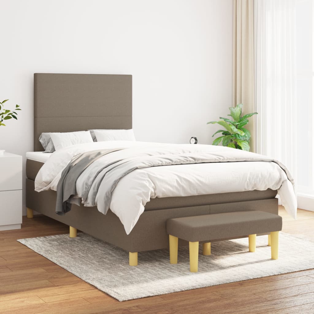 vidaXL Łóżko kontynentalne z materacem, taupe, 120x190 cm, tkanina