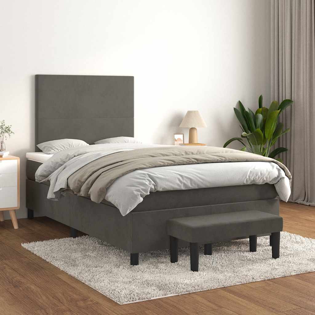 vidaXL Łóżko kontynentalne z materacem, ciemnoszare, 120x190cm aksamit