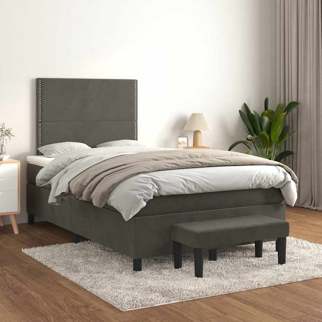 vidaXL Łóżko kontynentalne z materacem, ciemnoszare, 120x190cm aksamit