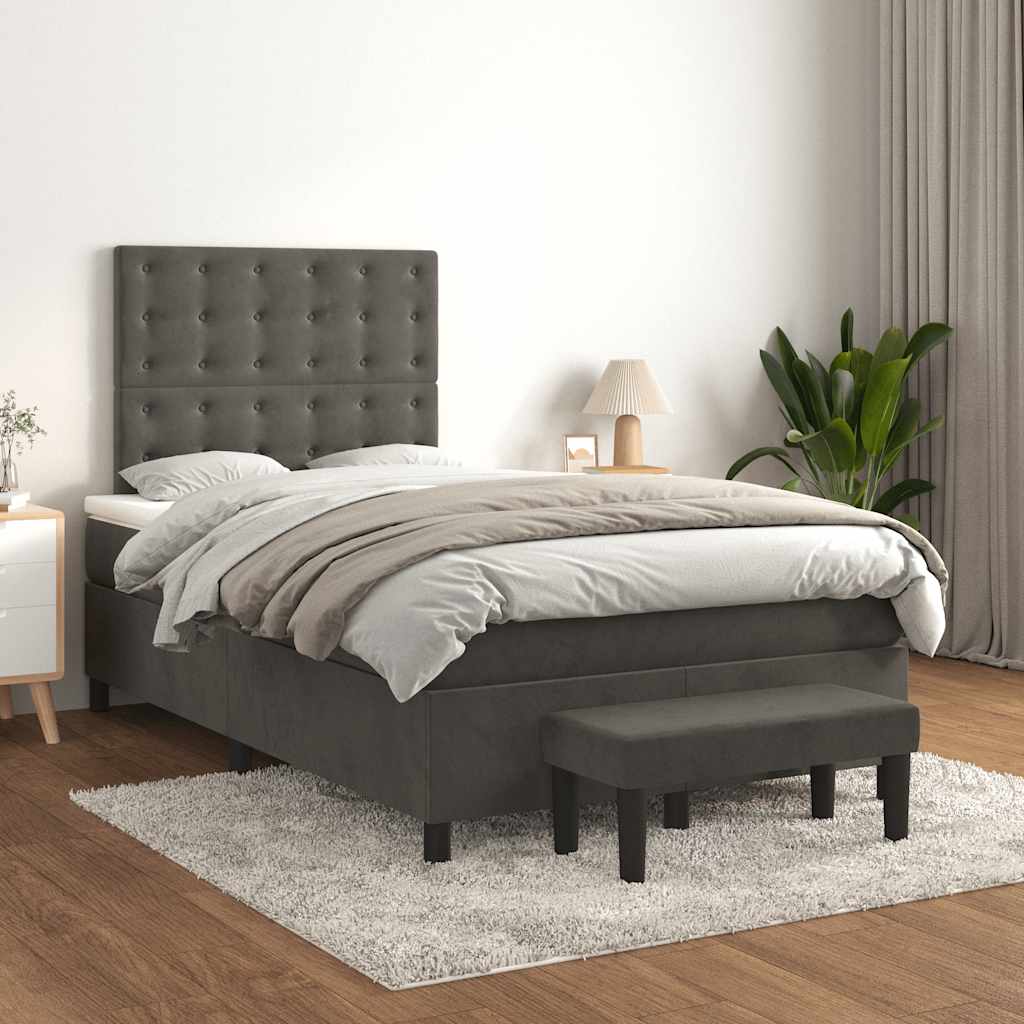 vidaXL Łóżko kontynentalne z materacem, ciemnoszare, 120x190cm aksamit
