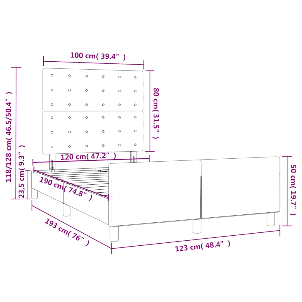 vidaXL Rama łóżka bez materaca szara 120x190 cm Skóra ekologiczna