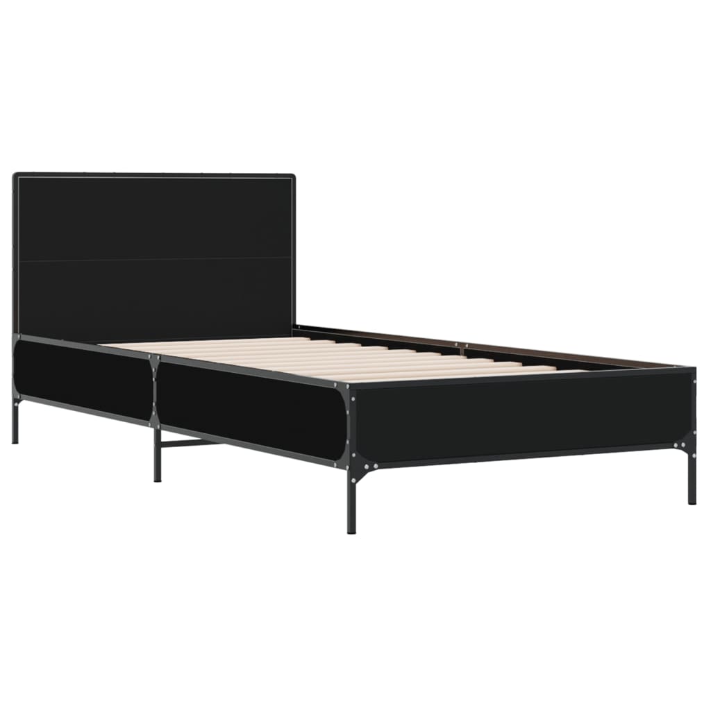 vidaXL Rama łóżka, czarna, 75x190 cm, materiał drewnopochodny i metal
