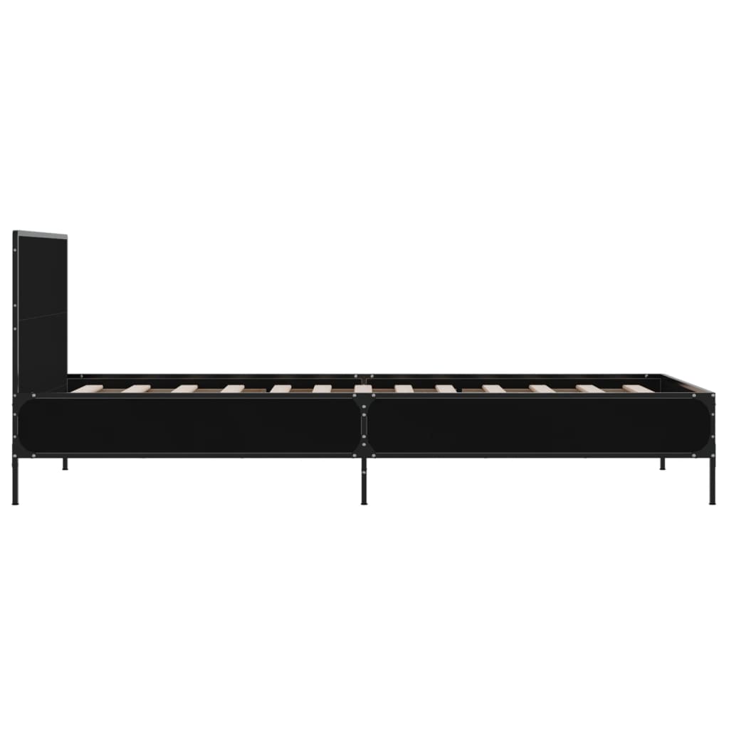 vidaXL Rama łóżka, czarna, 75x190 cm, materiał drewnopochodny i metal