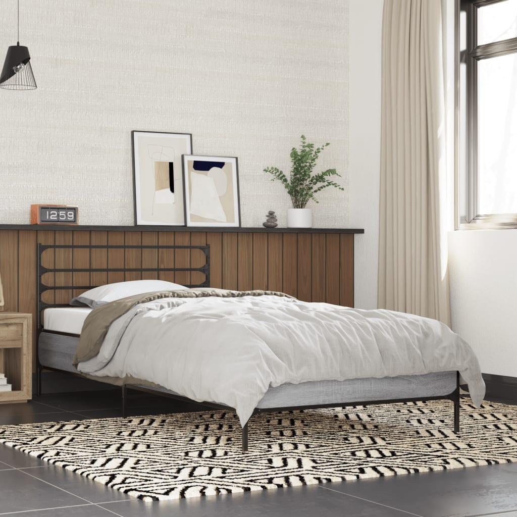 vidaXL Rama łóżka, szary dąb sonoma, 100x200cm materiał drewnopochodny