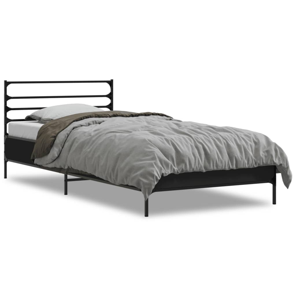 vidaXL Rama łóżka, czarna, 75x190 cm, materiał drewnopochodny i metal
