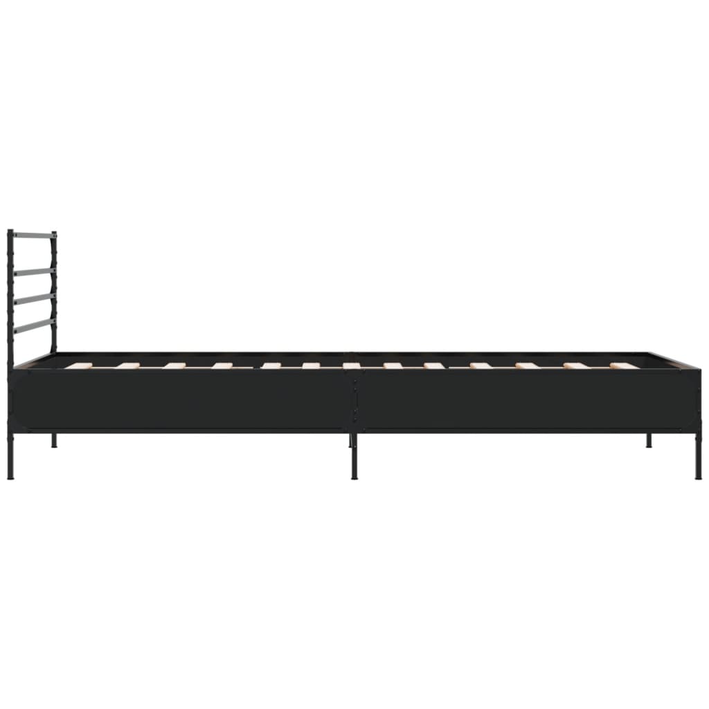 vidaXL Rama łóżka, czarna, 75x190 cm, materiał drewnopochodny i metal