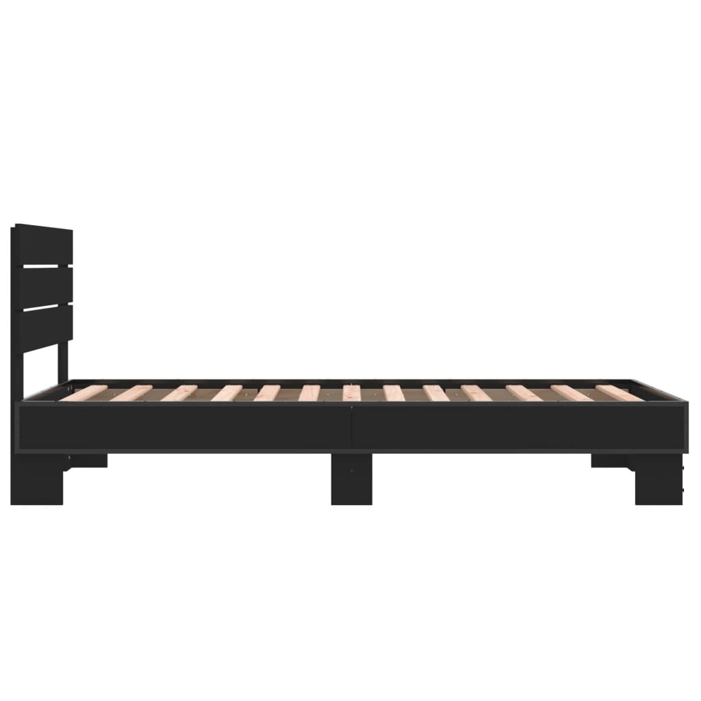 vidaXL Rama łóżka, czarna, 75x190 cm, materiał drewnopochodny i metal