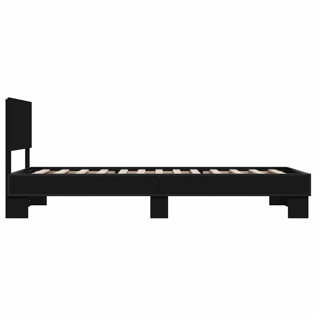 vidaXL Rama łóżka, czarna, 75x190 cm, materiał drewnopochodny i metal