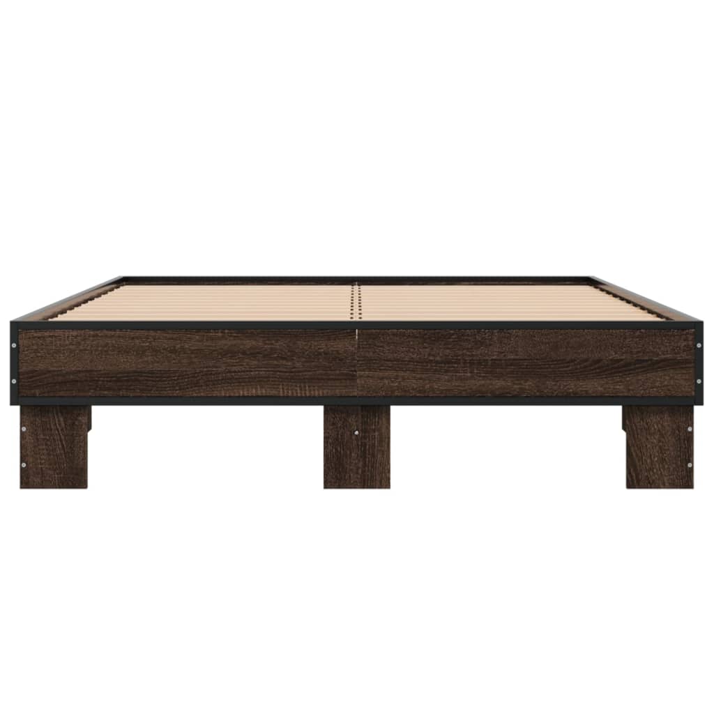 vidaXL Rama łóżka, brązowy dąb, 135x190 cm, materiał drewnopochodny