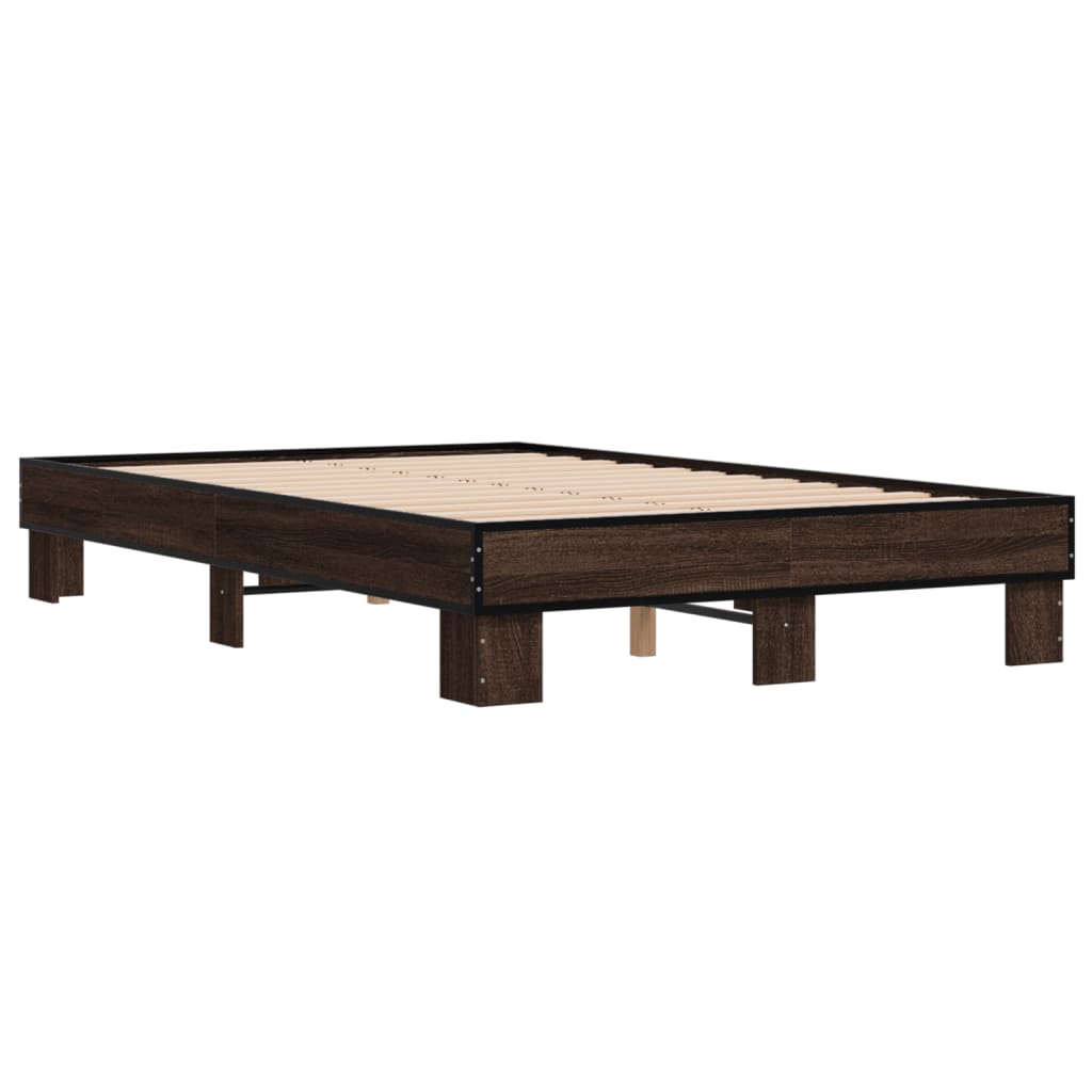 vidaXL Rama łóżka, brązowy dąb, 135x190 cm, materiał drewnopochodny