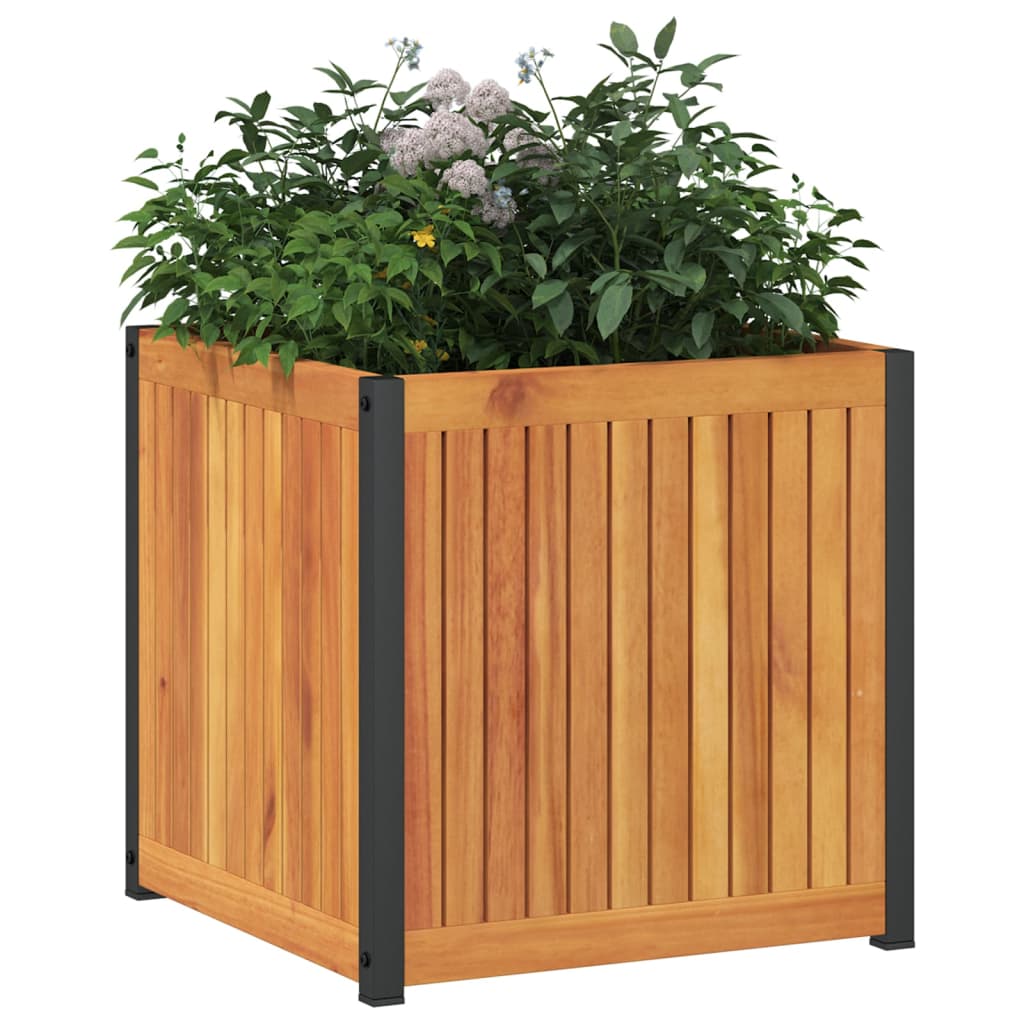 vidaXL Donica ogrodowa, 45x45x44 cm, lite drewno akacjowe i stal