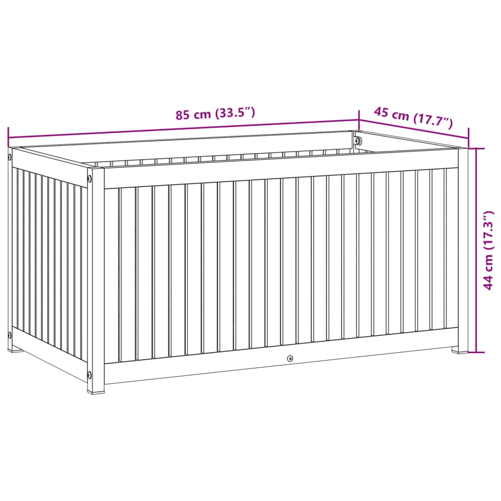 vidaXL Donica ogrodowa, 85x45x44 cm, lite drewno akacjowe i stal