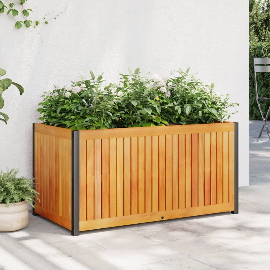 vidaXL Donica ogrodowa, 85x45x44 cm, lite drewno akacjowe i stal