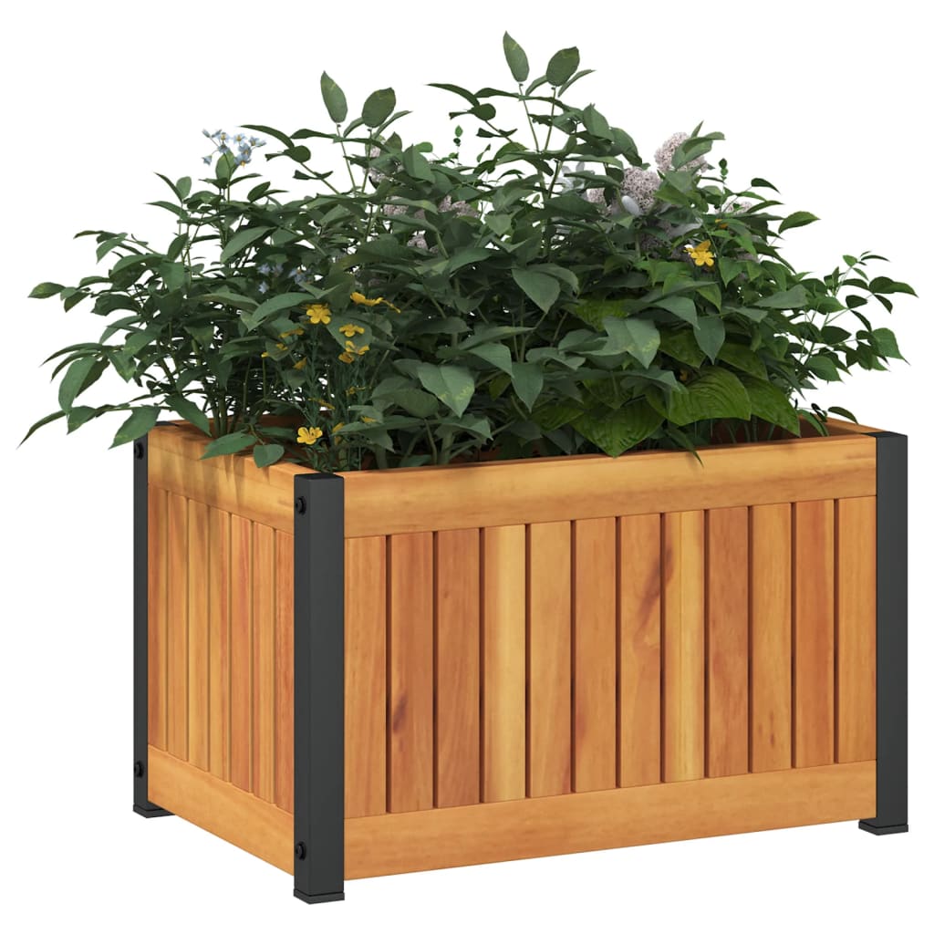 vidaXL Donica ogrodowa, 45x30x27,5 cm, lite drewno akacjowe i stal