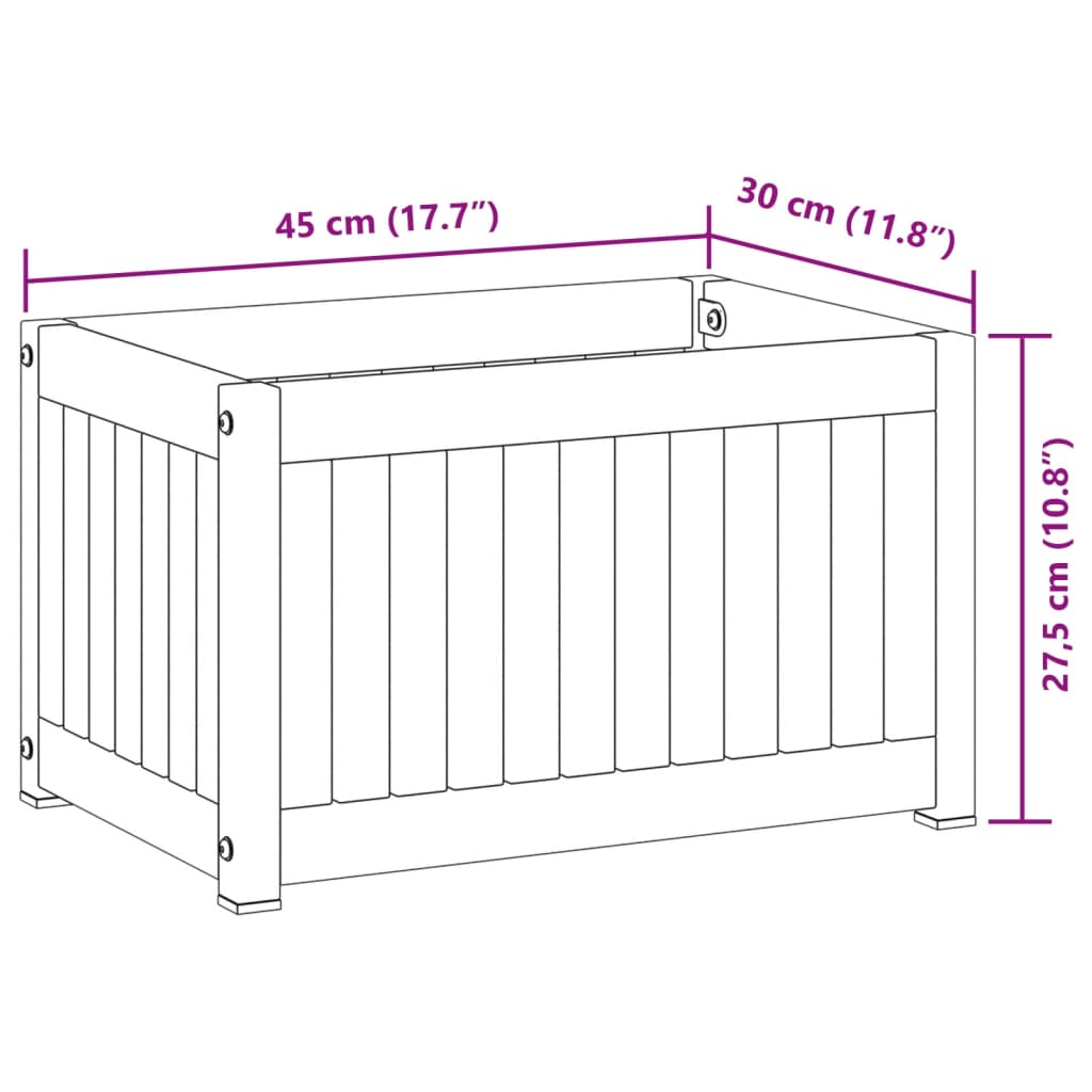 vidaXL Donica ogrodowa, 45x30x27,5 cm, lite drewno akacjowe i stal