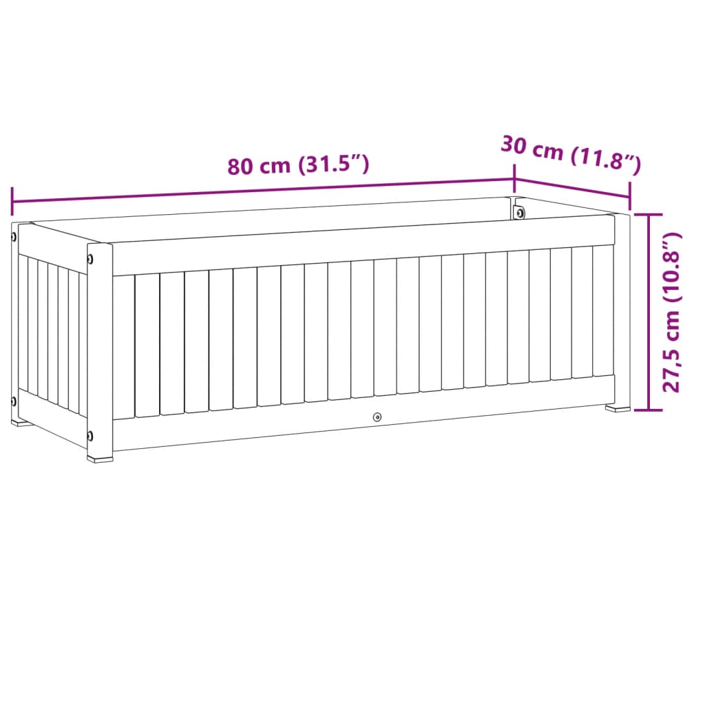 vidaXL Donica ogrodowa, 80x30x27,5 cm, lite drewno akacjowe i stal