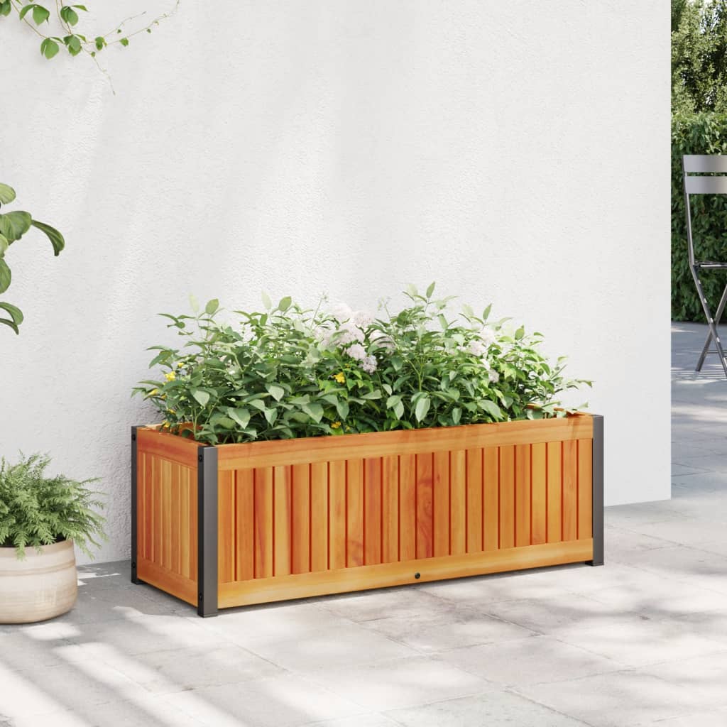 vidaXL Donica ogrodowa, 80x30x27,5 cm, lite drewno akacjowe i stal