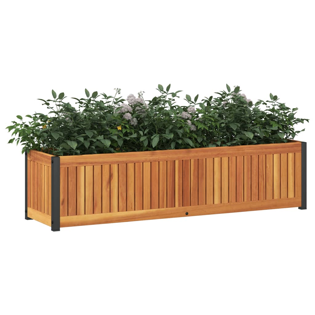vidaXL Donica ogrodowa, 110x30x27,5 cm, lite drewno akacjowe i stal