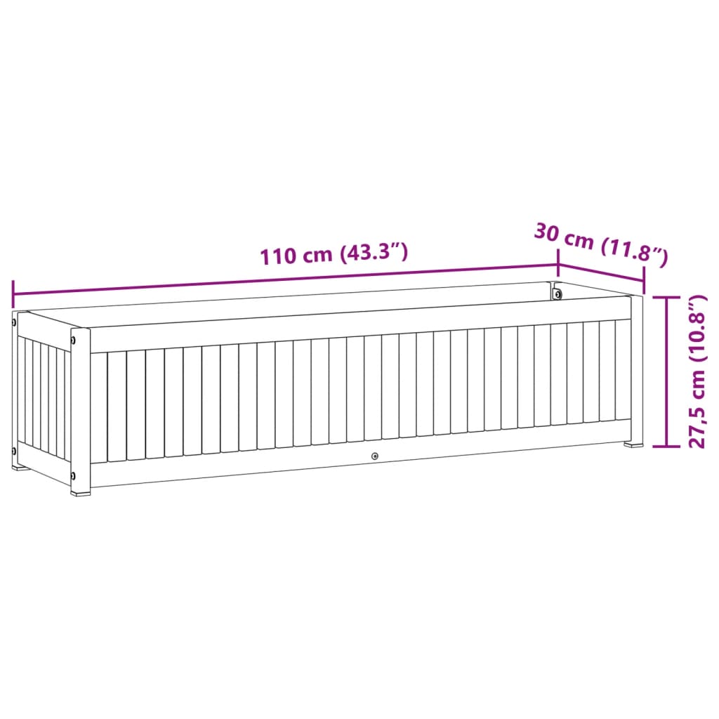 vidaXL Donica ogrodowa, 110x30x27,5 cm, lite drewno akacjowe i stal
