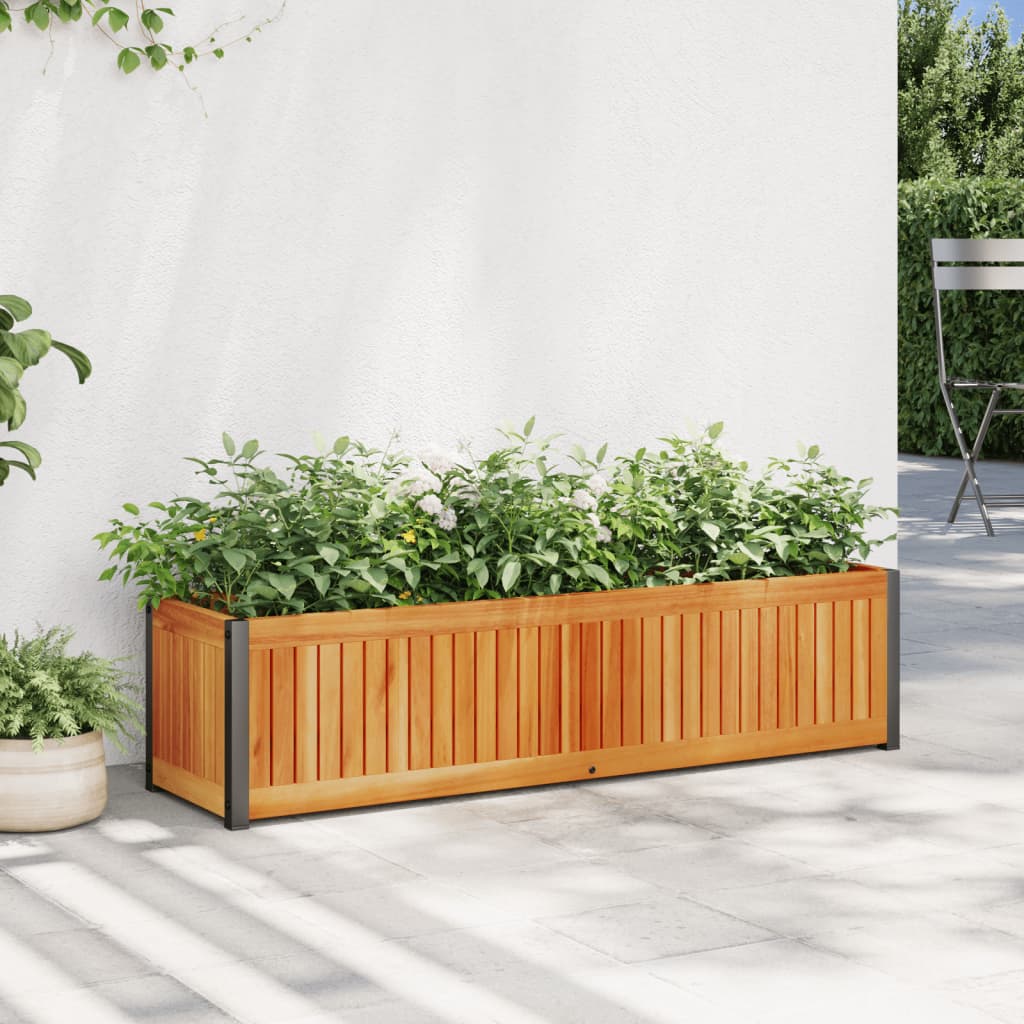 vidaXL Donica ogrodowa, 110x30x27,5 cm, lite drewno akacjowe i stal