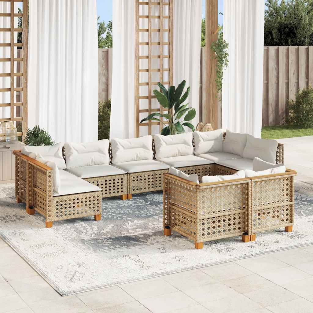 vidaXL 9-cz. zestaw mebli ogrodowych z poduszkami, beżowy, polirattan