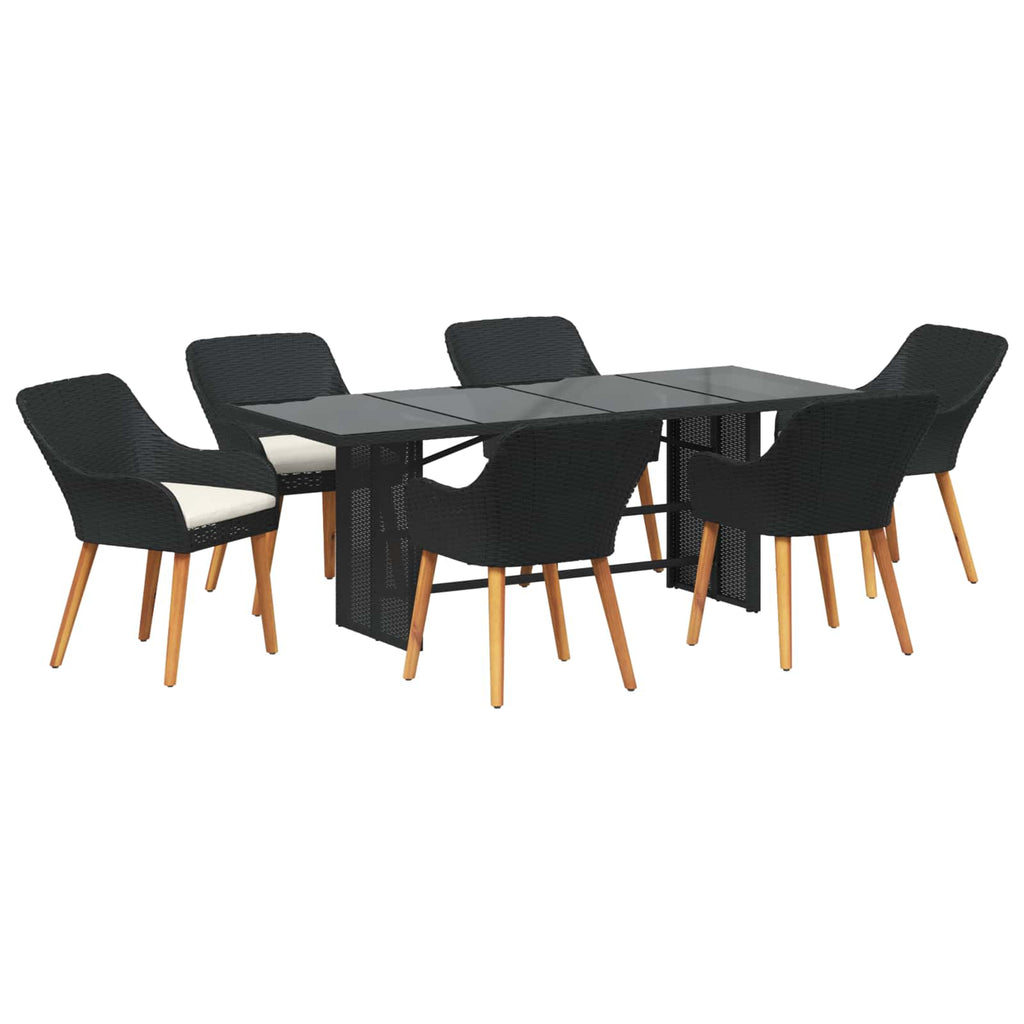 vidaXL Zestaw do jadalni w ogrodzie z poduszką 7 pcs Czarny polirattan