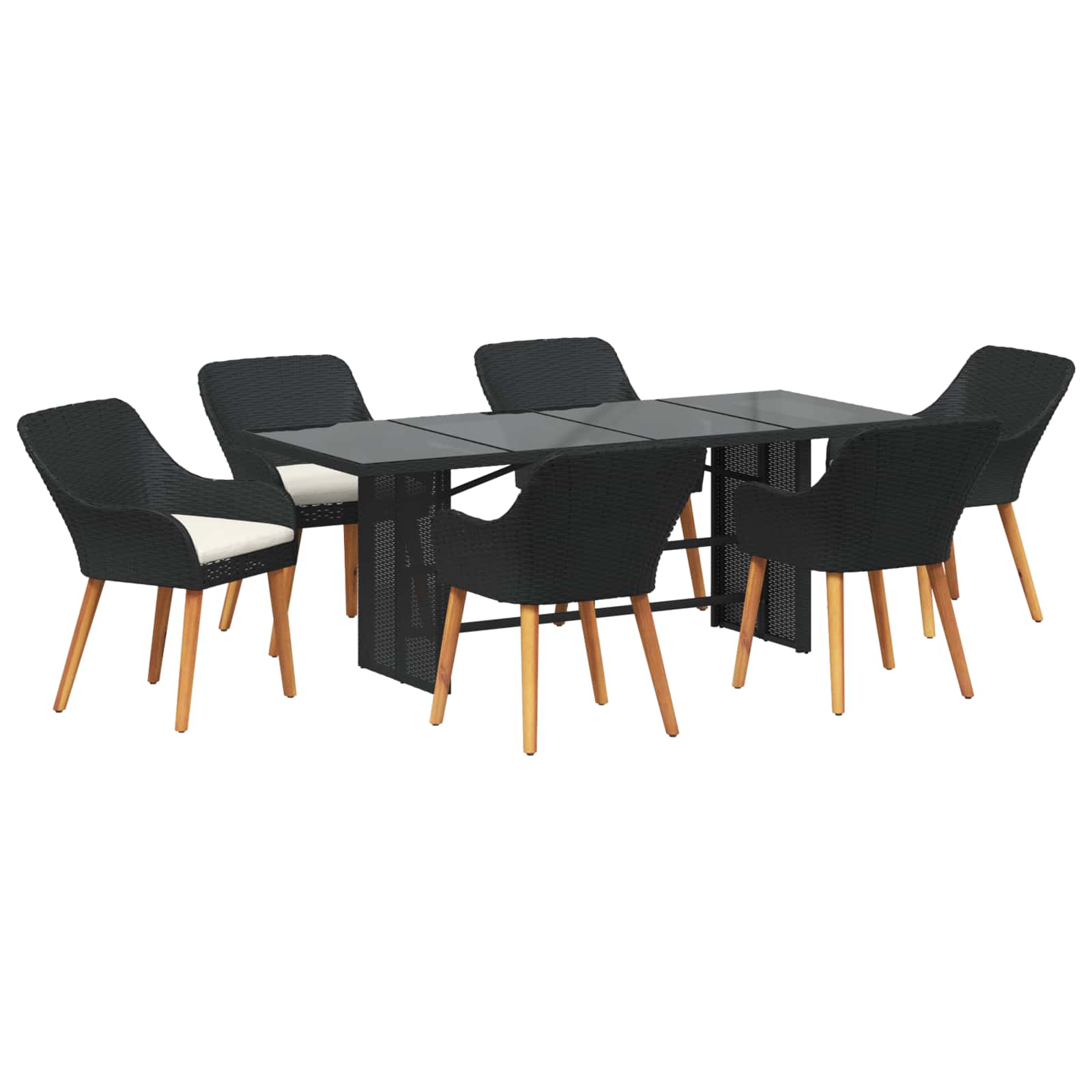vidaXL Zestaw do jadalni w ogrodzie z poduszką 7 pcs Czarny polirattan