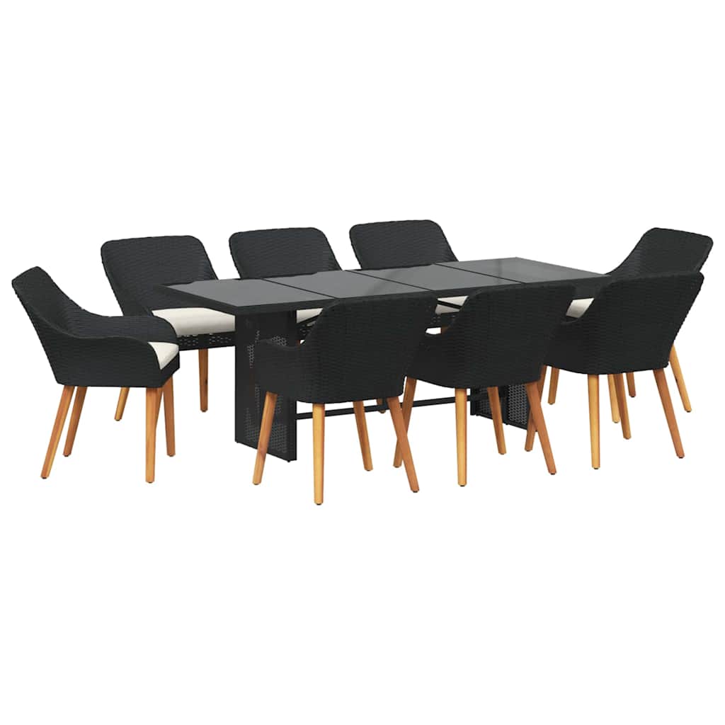 vidaXL Zestaw do jadalni w ogrodzie z poduszką 9 pcs Czarny polirattan