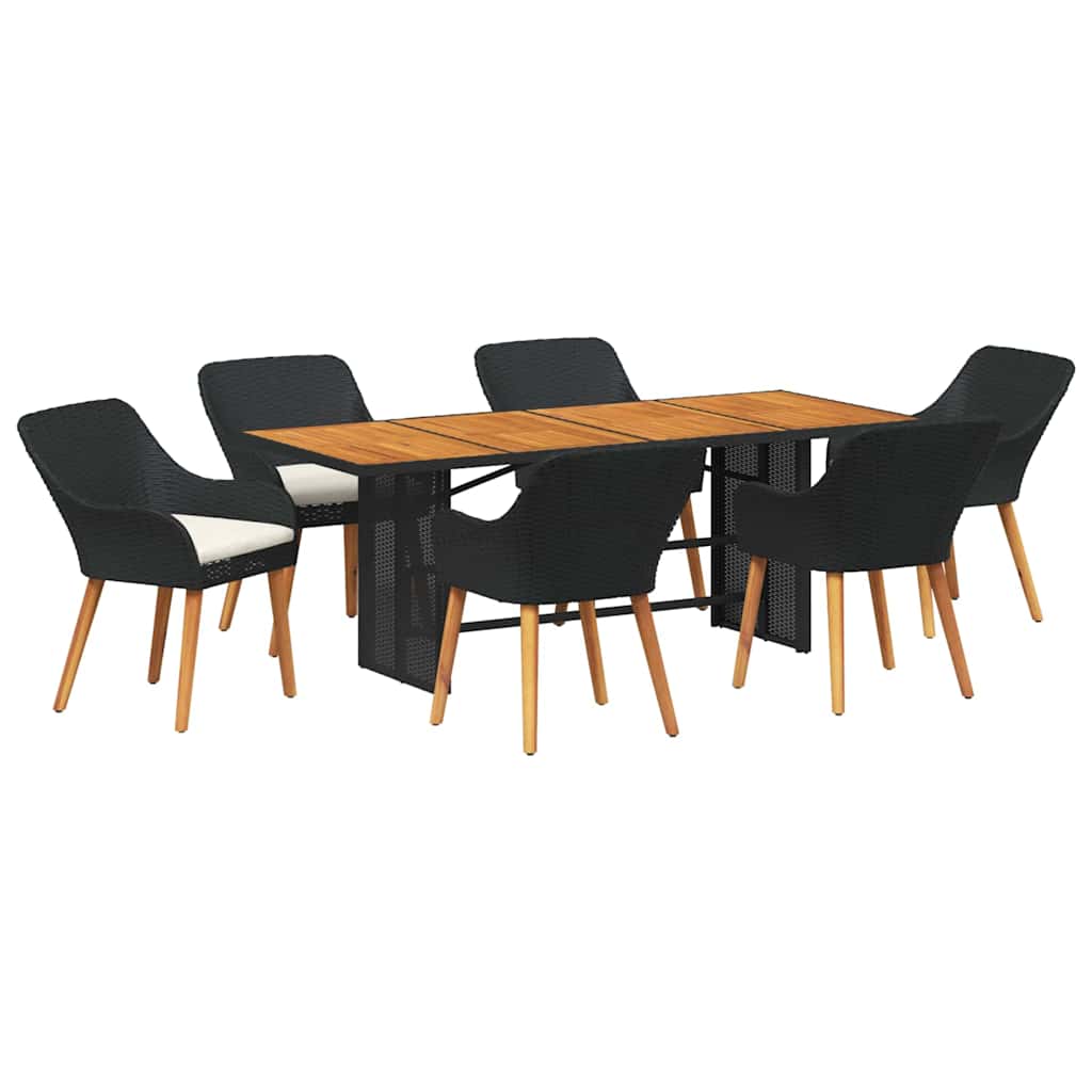 vidaXL Zestaw do jadalni w ogrodzie z poduszką 7 pcs Czarny polirattan