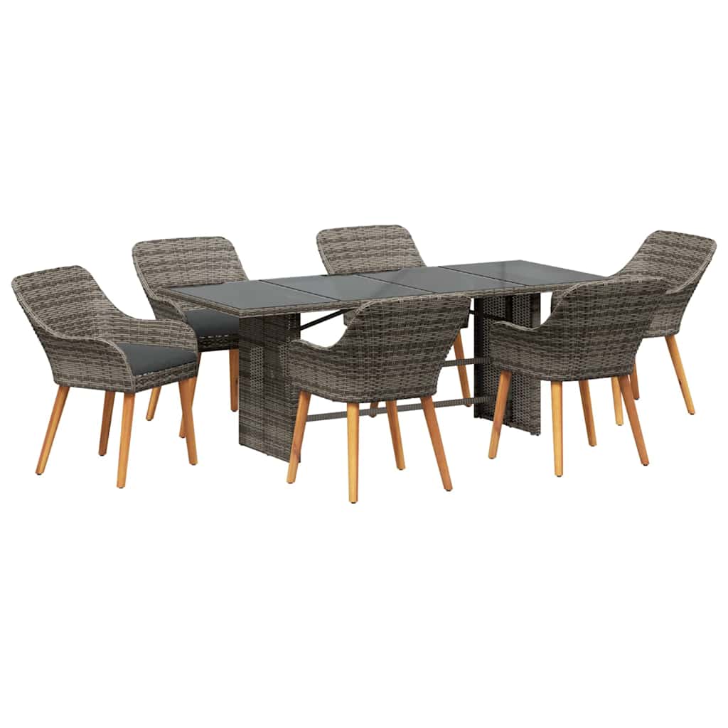 vidaXL Zestaw do jadalni w ogrodzie z poduszką 7 pcs Szary polirattan