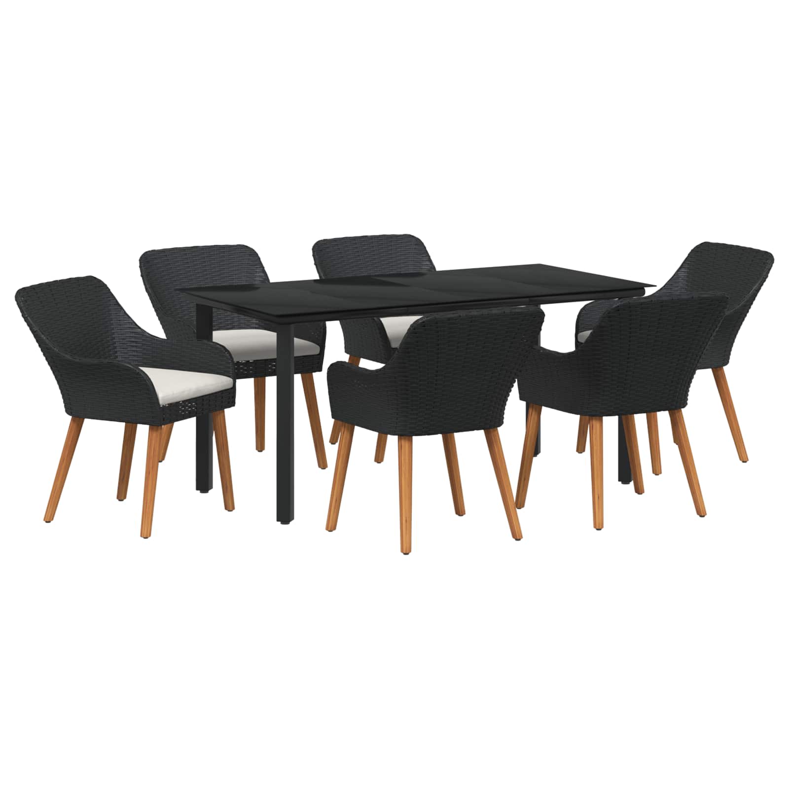vidaXL Zestaw do jadalni w ogrodzie z poduszką 7 pcs Czarny polirattan