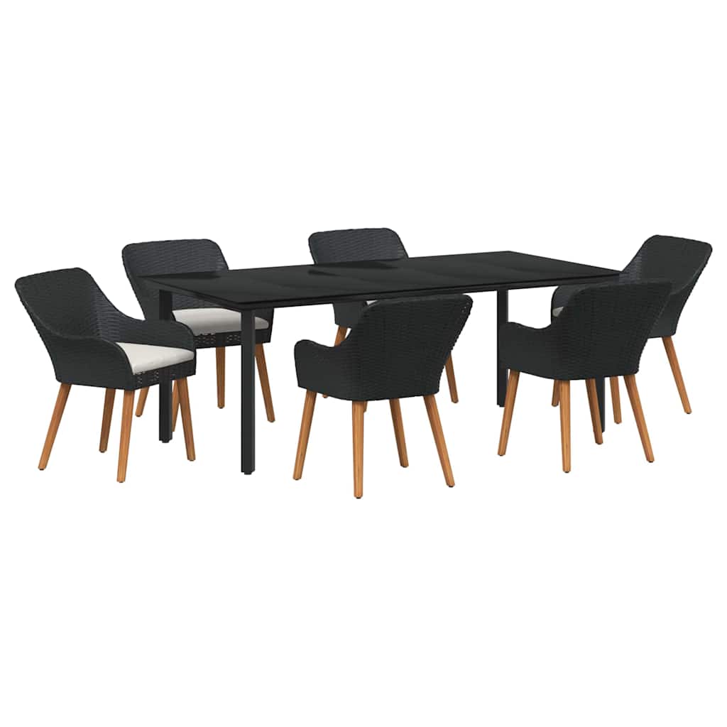 vidaXL Zestaw do jadalni w ogrodzie z poduszką 7 pcs Czarny polirattan