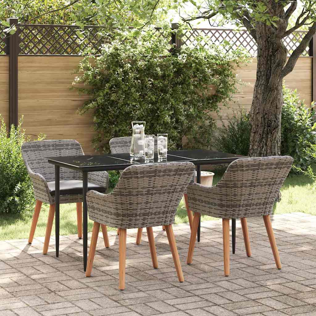 vidaXL Zestaw do jadalni w ogrodzie z poduszką 5 pcs Szary polirattan