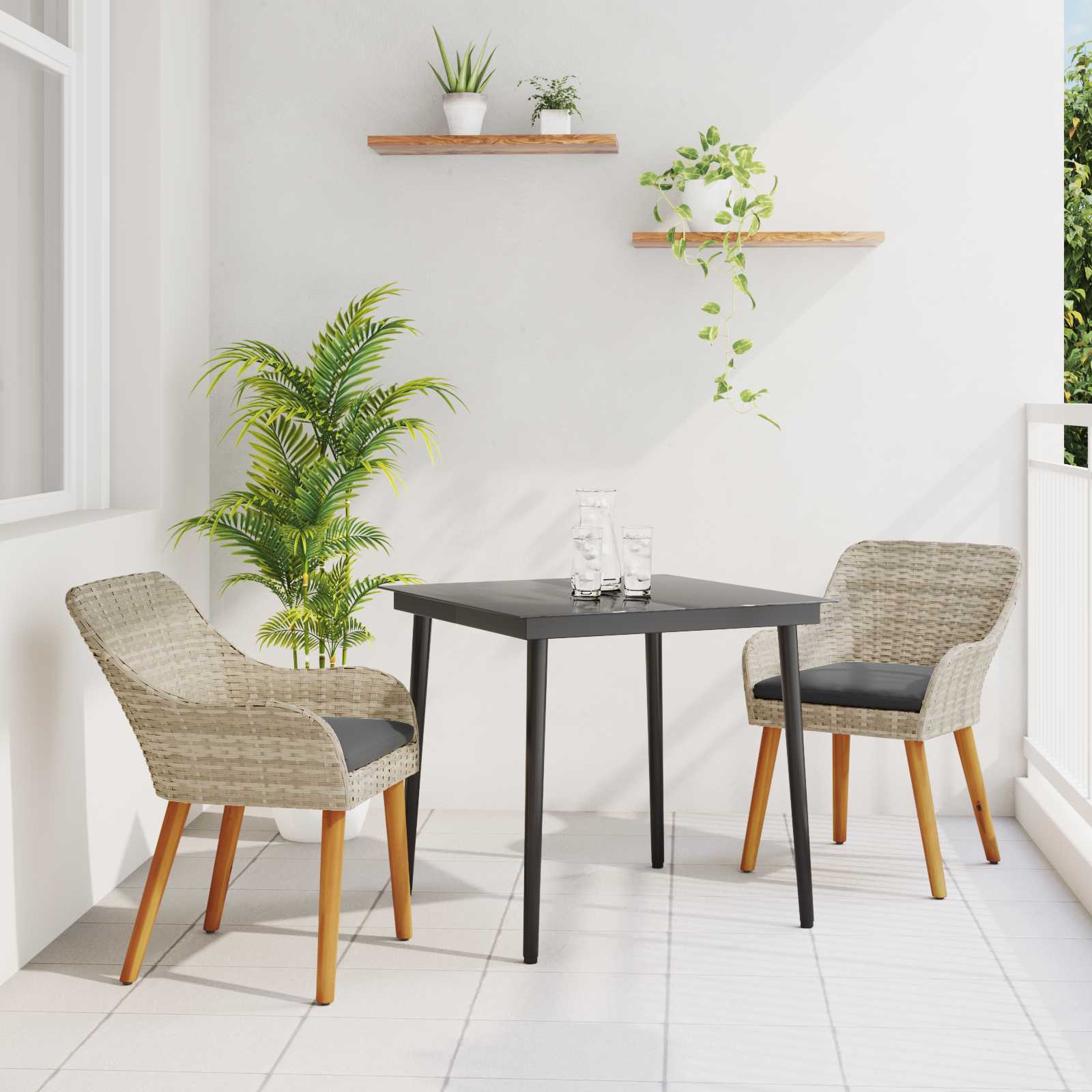 vidaXL Zestaw do jadalni w ogrodzie 3 pcs Jasnoszary polirattan
