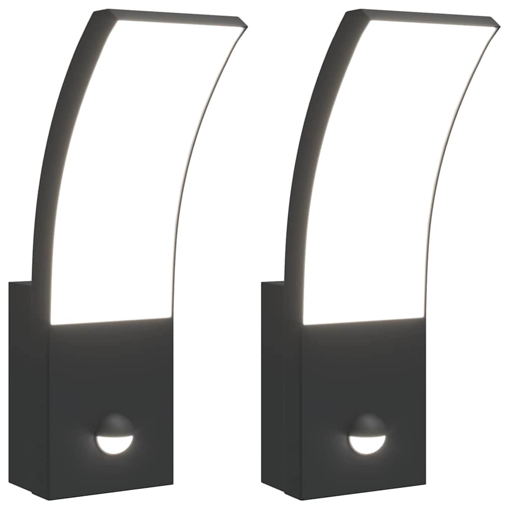 vidaXL Zewnętrzne kinkiety LED z czujnikami, 2 szt., czarne, aluminium