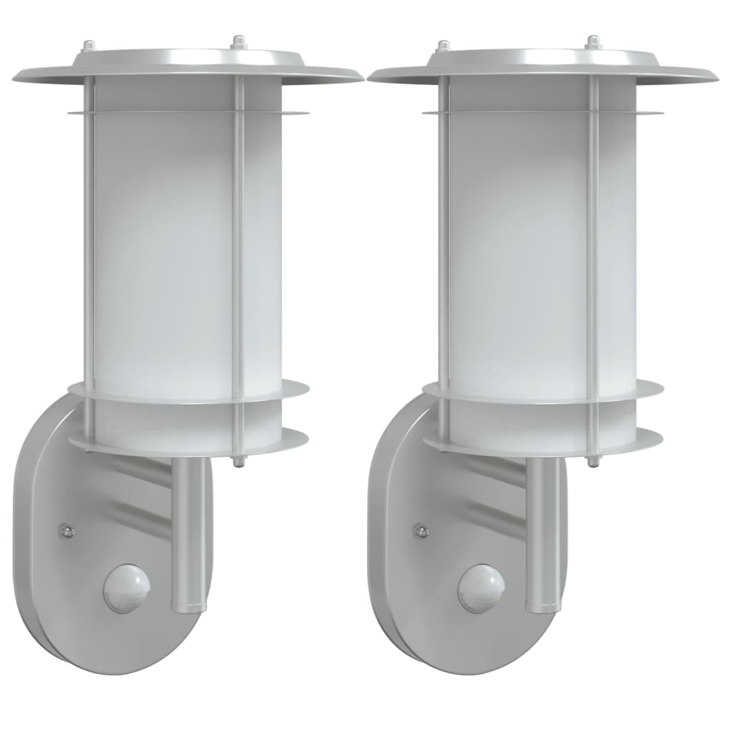 vidaXL Kinkiety zewnętrzne z czujnikiem ruchu, 2 szt., srebrne, stal