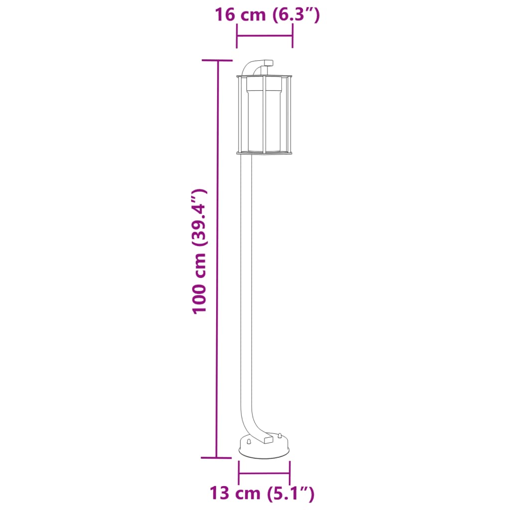 vidaXL Lampa ogrodowa stojąca, czarna, 100 cm, stal nierdzewna