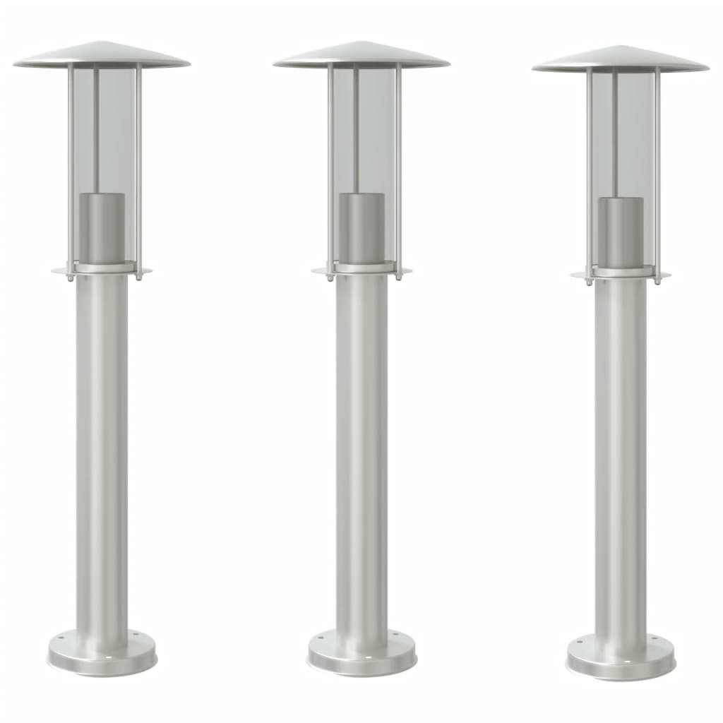 vidaXL Lampy ogrodowe na słupku, 3 szt., srebrne, 60 cm, stal
