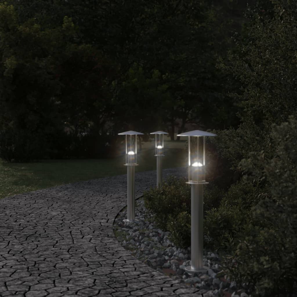 vidaXL Lampy ogrodowe na słupku, 3 szt., srebrne, 60 cm, stal