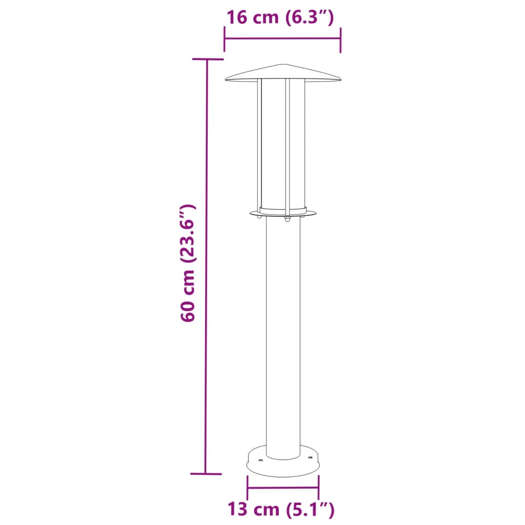 vidaXL Lampy ogrodowe na słupku, 3 szt., srebrne, 60 cm, stal