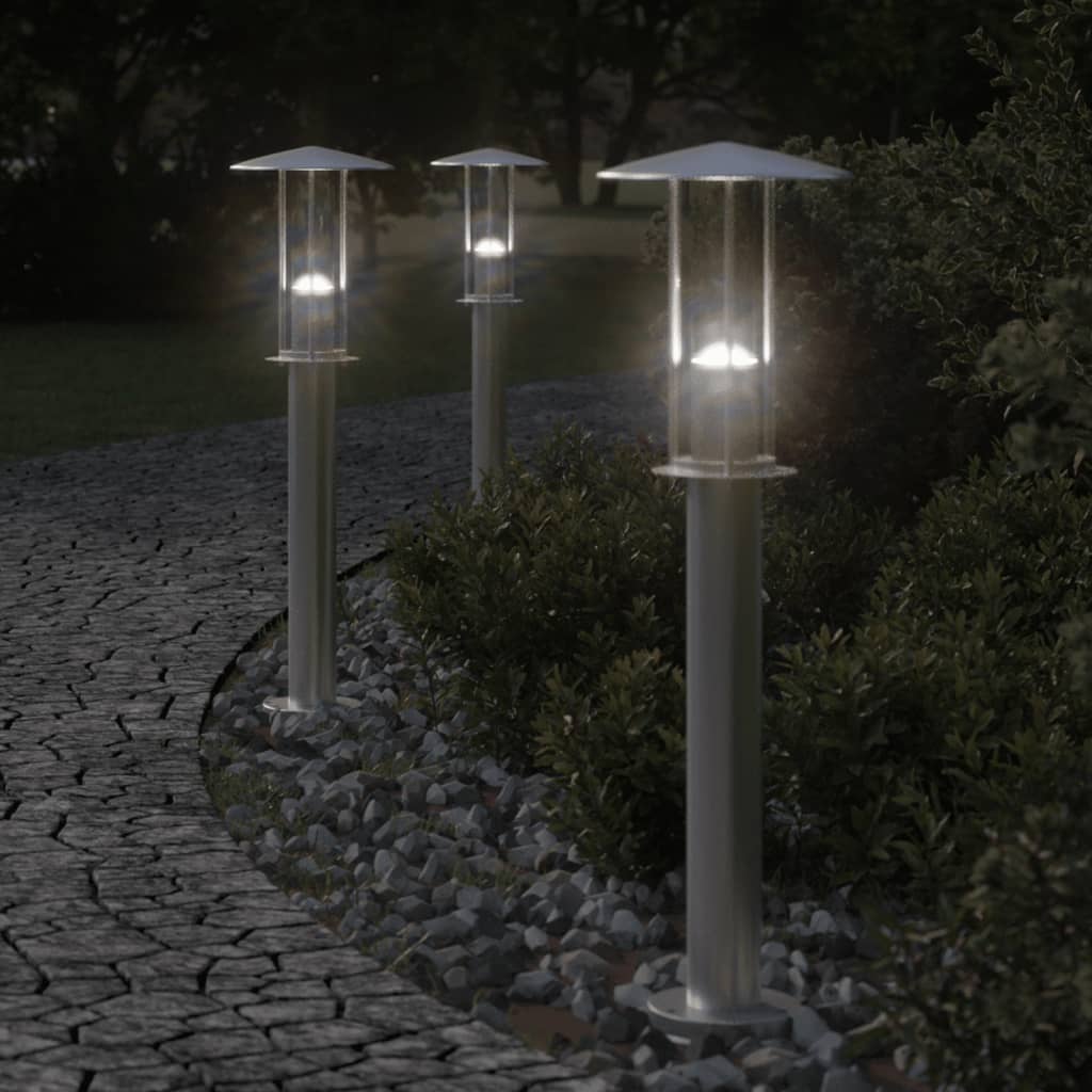 vidaXL Lampy ogrodowe na słupku, 3 szt., srebrne, 60 cm, stal