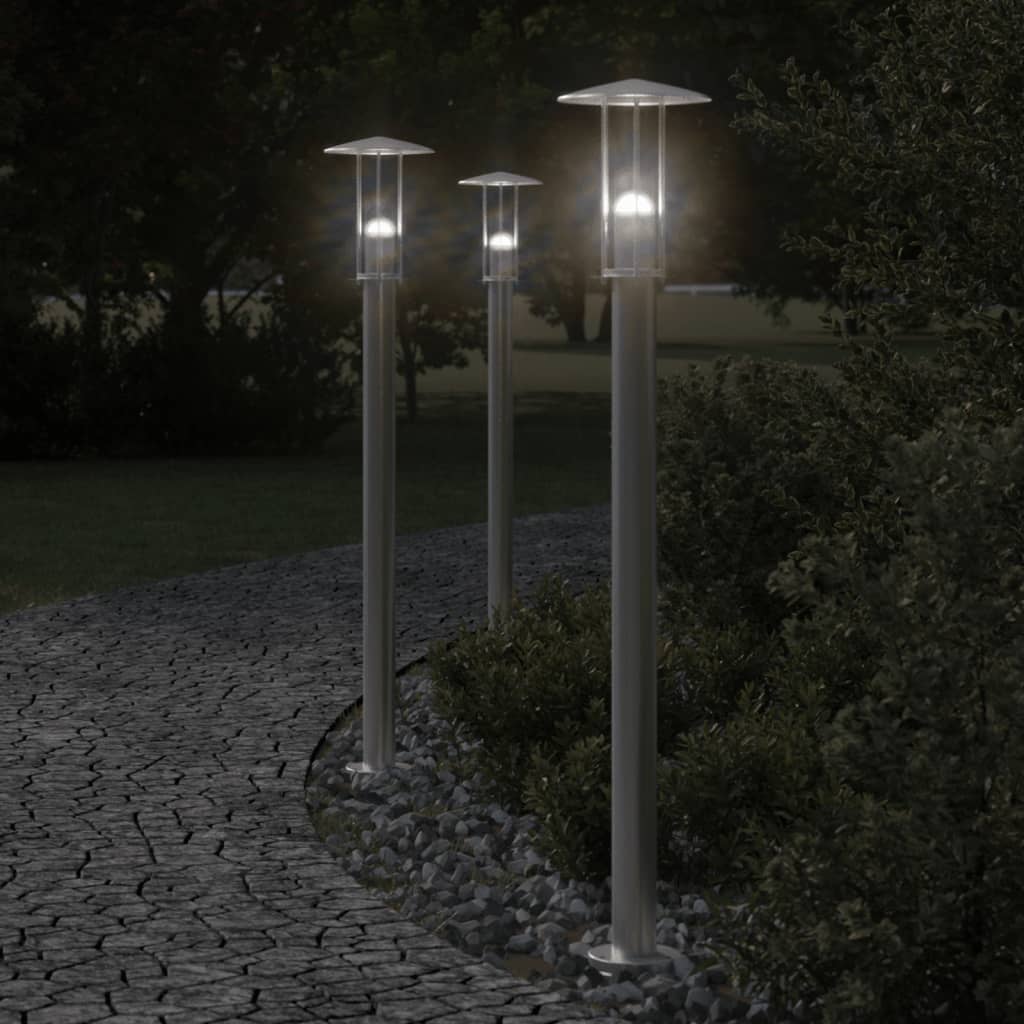 vidaXL Lampa ogrodowa na słupku, srebrna, 100 cm, stal nierdzewna