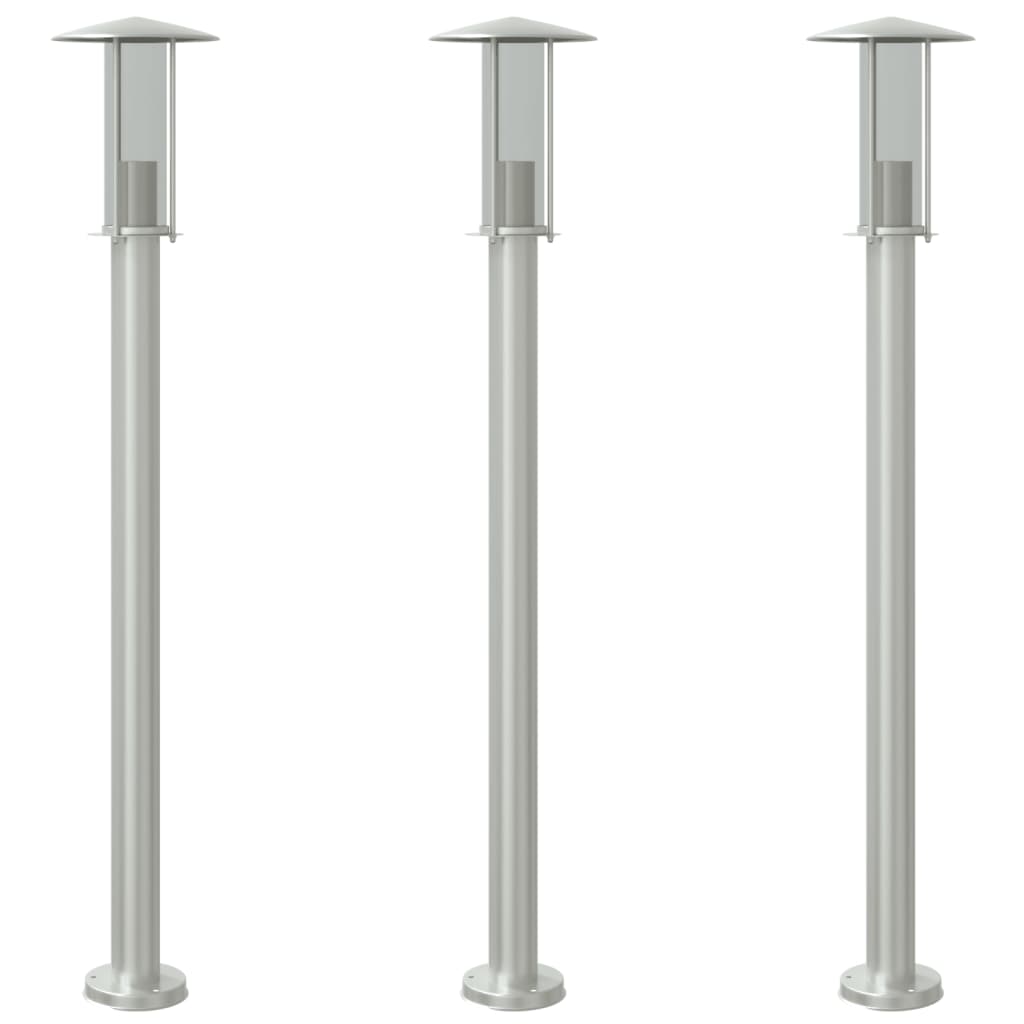 vidaXL Lampy ogrodowe na słupku, 3 szt., srebrne, 100 cm, stal