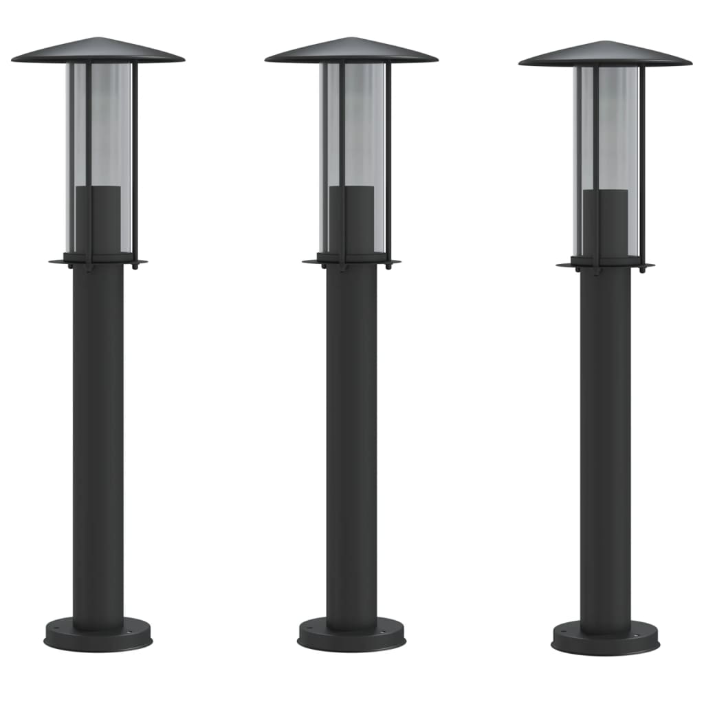 vidaXL Lampy ogrodowe na słupku, 3 szt., czarne, 60 cm, stal
