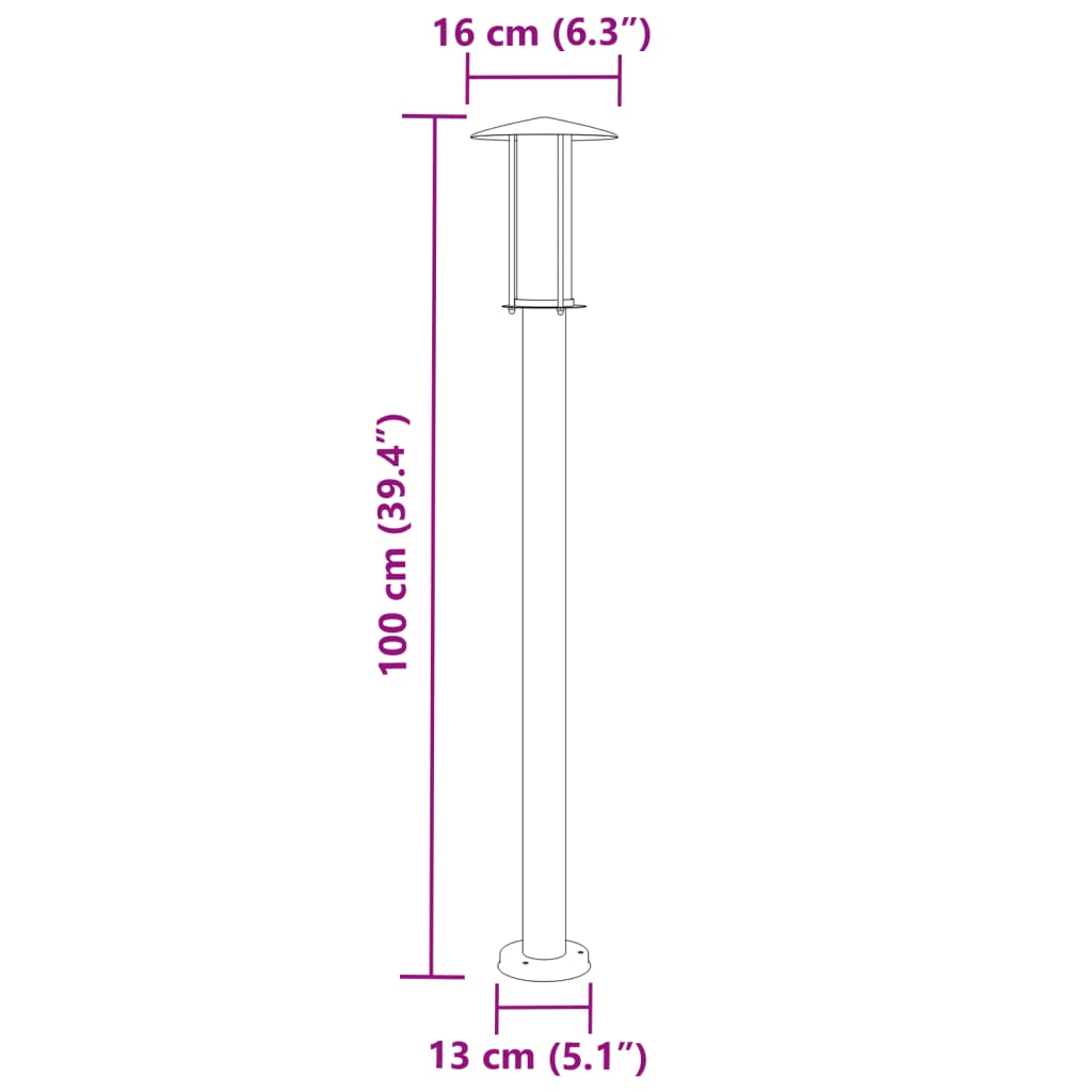 vidaXL Lampa ogrodowa na słupku, czarna, 100 cm, stal nierdzewna